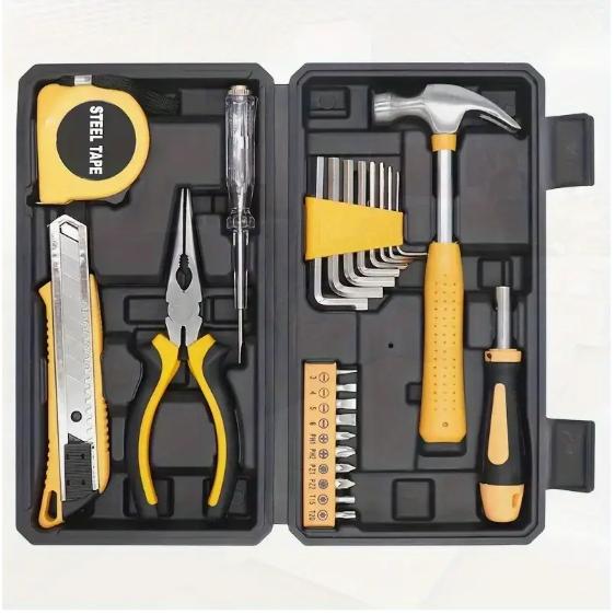 25個のツールセット、家庭用ハンドツールキット、プラスチック製の収納ケース付き - 必要なツール、ハ..