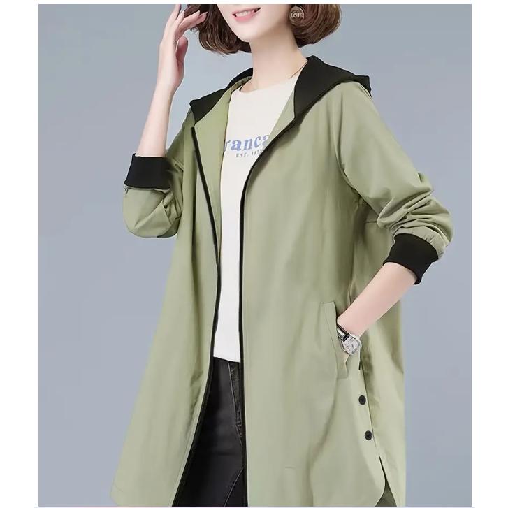 レディース カジュアル フード付きジャケット レタープリント付き - ジップアップ、長袖、ポリエステル - 洗濯機可 - 春/秋に最適