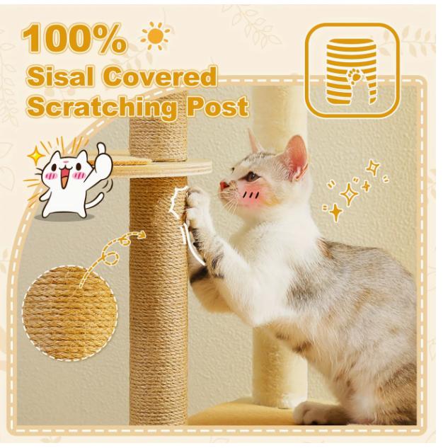 モダンキャットツリー、135CMウッドキャットタワー、屋内猫用、4つのサイザルで覆われた猫の引っ掻き柱、かわいいキャットタワー、カプセルネスト 2