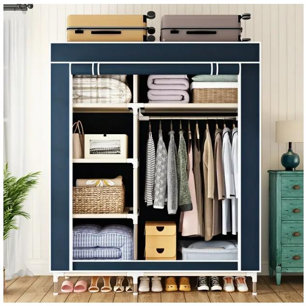 広々とした耐久性のある衣類収納ワードローブ、スチールフレーム、棚、吊り下げロッド付き - 携帯用、自立型デザイン、家庭・賃貸用