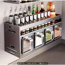 キッチン調味料ボックス収納棚、壁に穴あけ不要で吊り下げ式、多機能調味料瓶調味料組み合わせセット収納棚、耐久性のあるアルミニウム製、穴あけ不要の取り付け