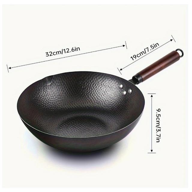 32cm シェフ用鋳鉄パン - 無化学塗装の伝統的なハンマー打ち裸鉄スキレット、誘導/ガス/電気/セラミック対応 2