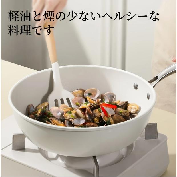 ガラス蓋付きの128cmノンスティック中華鍋、無毒、耐熱ハンドル、すべてのガスコンロに対応、レストランにも適しています