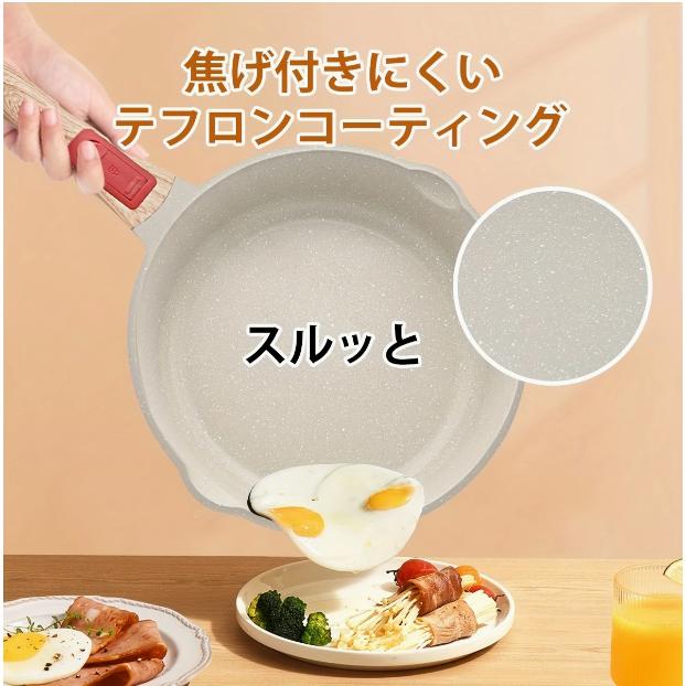 2?3人用、24cmフライパン、蓋付きオーブン対応、IH対応、ハンドルと注ぎ口付き、テフロンコーティング、PFOAおよびPFOS不使用