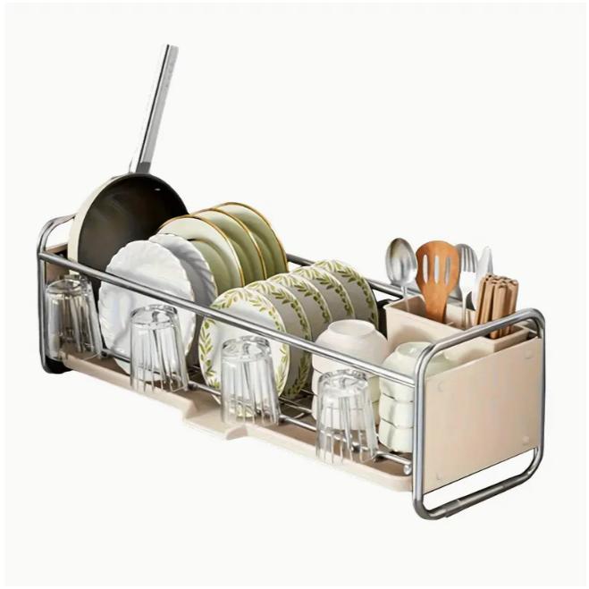 大容量ステンレス製ボウルと食器ドライヤー - 超薄型キッチン収納ラック、プレート、ボウル、カップ、食器に適しています自動排水システム、食器乾燥ラック付き 2