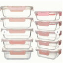 10個セットのガラス製食品保存容器、蓋付きガラス製食事準備容器、スナップロック式食品保存容器、密閉ランチ容器、電子レンジ、冷凍庫、食器洗い機対応
