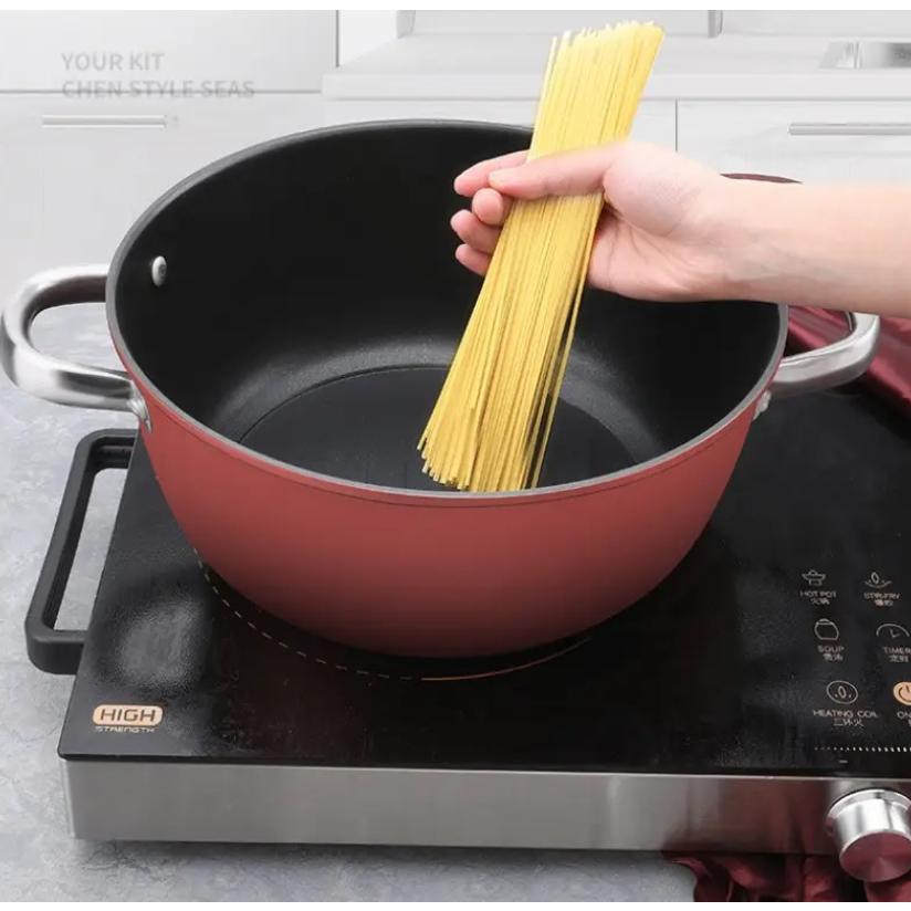 蓋付き26cm大容量ノンスティックスープポット、スチューアンドパスタ用ダブルイヤー鉄デザイン、コンロ対応、高級厚手調理器具、家庭＆レストラン使用向け