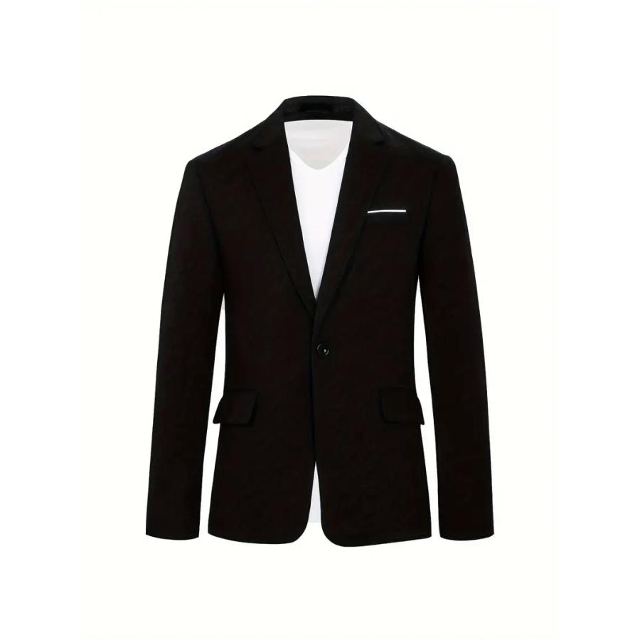 1pc メンズカジュアルビジネスブレザー - 無地ポリエステル製ワークジャケット、ラペルカラー、スーツスリーブ、ポケットディテール - 伸縮性のない生地