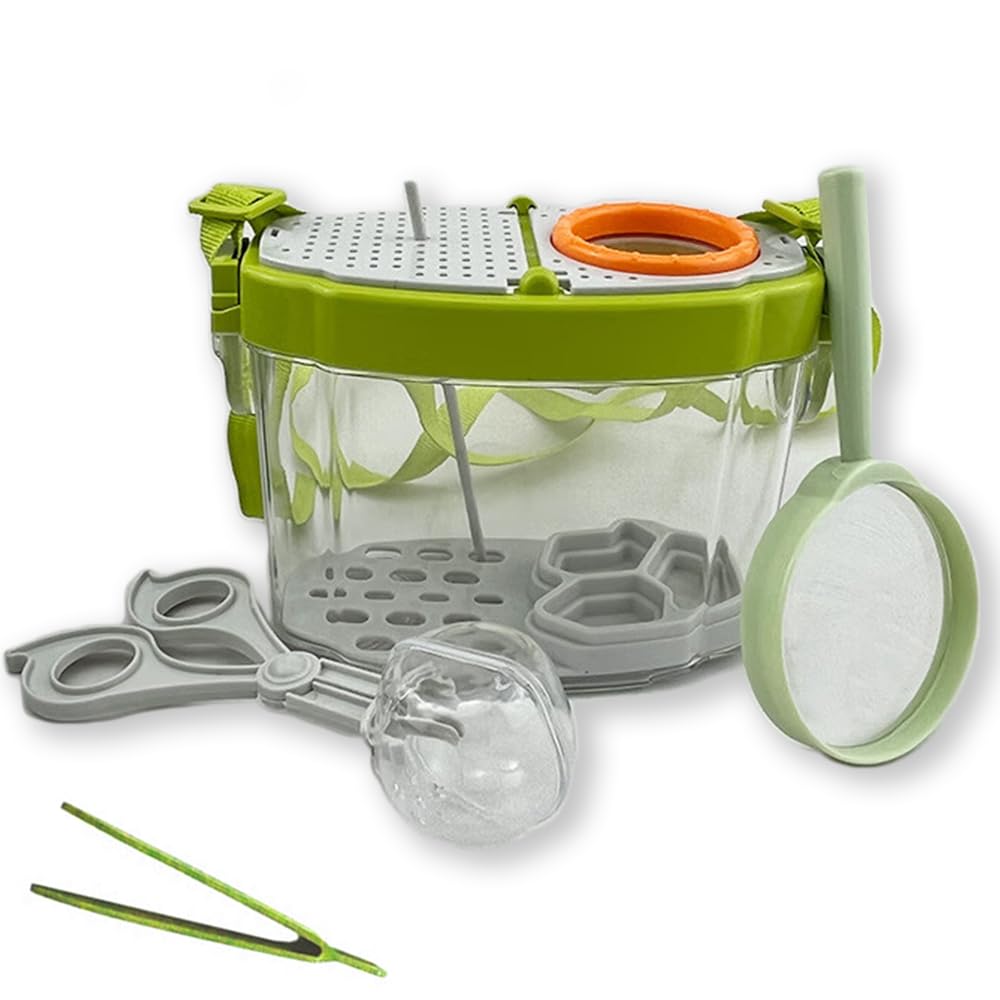 虫かご インセクトランド プラケース 昆虫用テラリウム 昆虫採集セット 拡大鏡 ストラップ ピンセット キャッチャー付GN