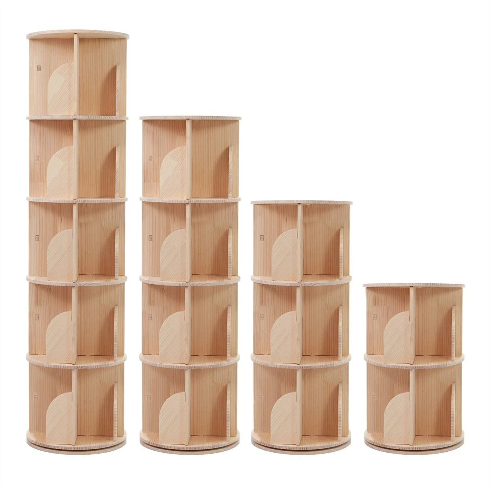 無垢材 回転式本棚 飾り棚 絵本棚 360°回転本棚 コミック収納棚 本棚 大容量 回転ラック 組立簡単 省ス..