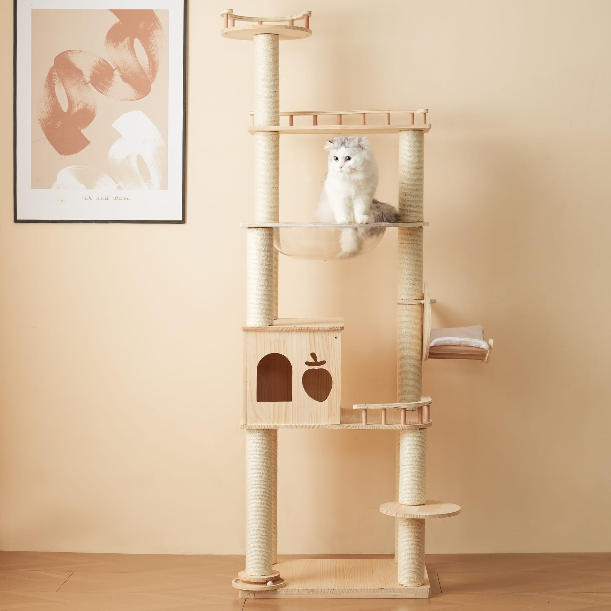 キャットタワー 猫タワー キャットツリー 据え置き 多頭飼い 宇宙船 ネコタワー 上り下りしやすい 爪とぎポール 木製 可愛い 子猫 大型猫 ペット用品 高い安定性 運動不足解消 おしゃれ 頑丈