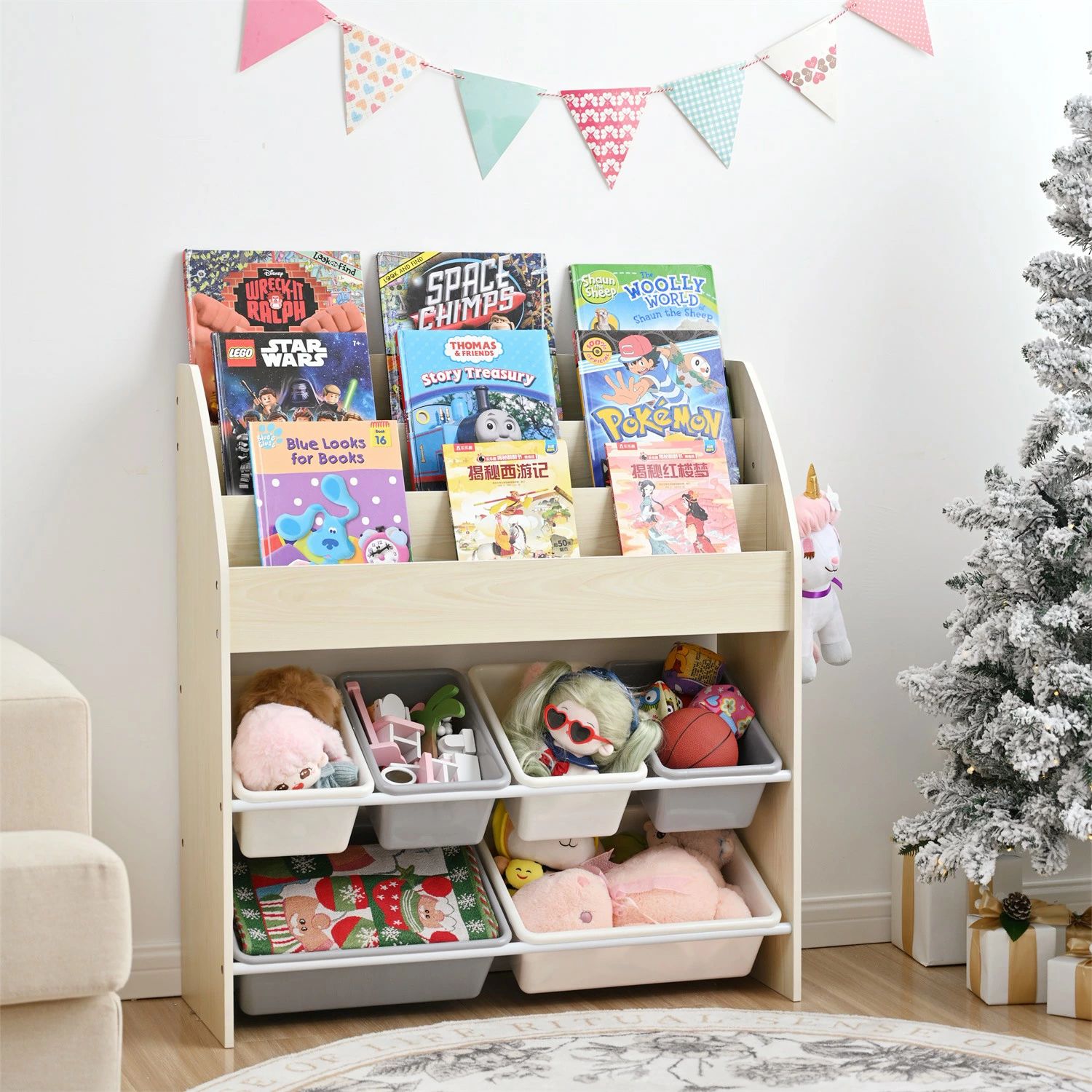 絵本ラック 絵本棚 大容量 本棚 収納ラック おもちゃ収納 収納ボックス 子供部屋 収納ケース 子ども用 家具 木製 キッズ