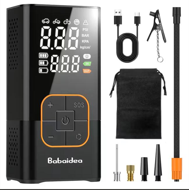 Rakuten - 【楽天スーパーSALE】電動エアポンプ、自動停止機能、最大圧力150 PSI、自転車/プール/ボール用エアポンプ、シュレーダー/プレスタ/ウッズバルブ対応、緊急照明/SOSライト、大型LCDディスプレイ、防災用品