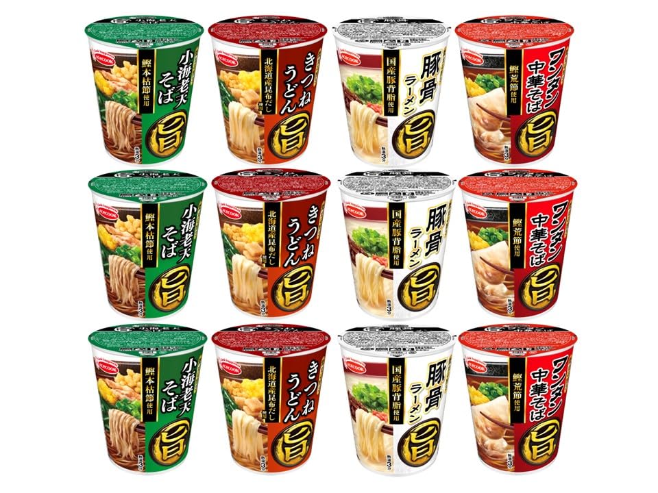 Rakuten - エースコック まる旨シリーズアソート（4種類×3食/計12個）詰め合わせセット［小海老天そば・きつねうどん・ワンタン中華そば・豚骨ラーメン］