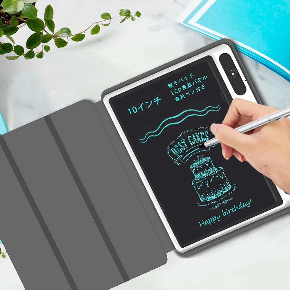 電子パッド 電子メモ デジタルメモ 10インチ LCD液晶パネル 消去ロック機能搭載 電池交換可能 筆談ボード お絵かき 計算 単語帳 学習 打ち合わせ 伝言板 保護カバー付き 日本語説明書 (ブラック)