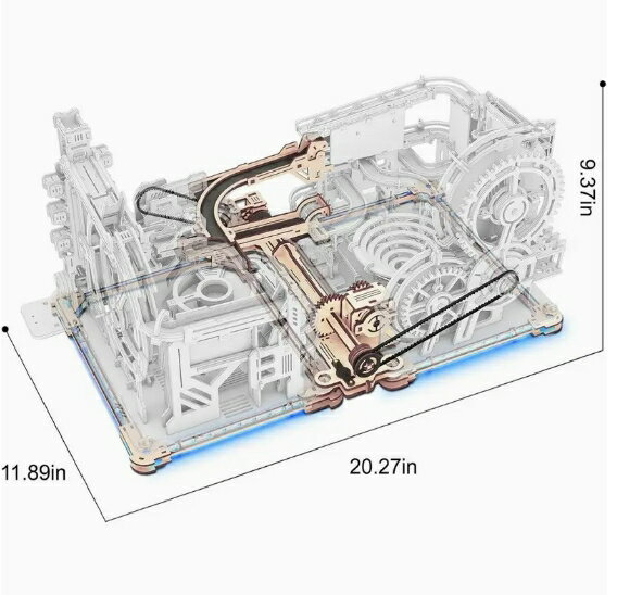 1セット ロボタイム 3D 木製 ビー玉迷路パズル - 手回しクランク、宇宙港、水車、ライトエフェクト付き メカニカルリンクキット - クリエイティブな遊びとディスプレイのための教育的なDIYモデルセット 2