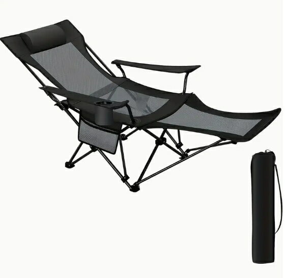 アウトドアチェア 横になる/座る 自由に調整 ポータブル 折りたたみ椅子 リクライニングチェア 調節可能な背もたれ角度 取り外し可能なフットドラッグ 肘掛け 枕/カップホルダー/収納バッグが含まれています