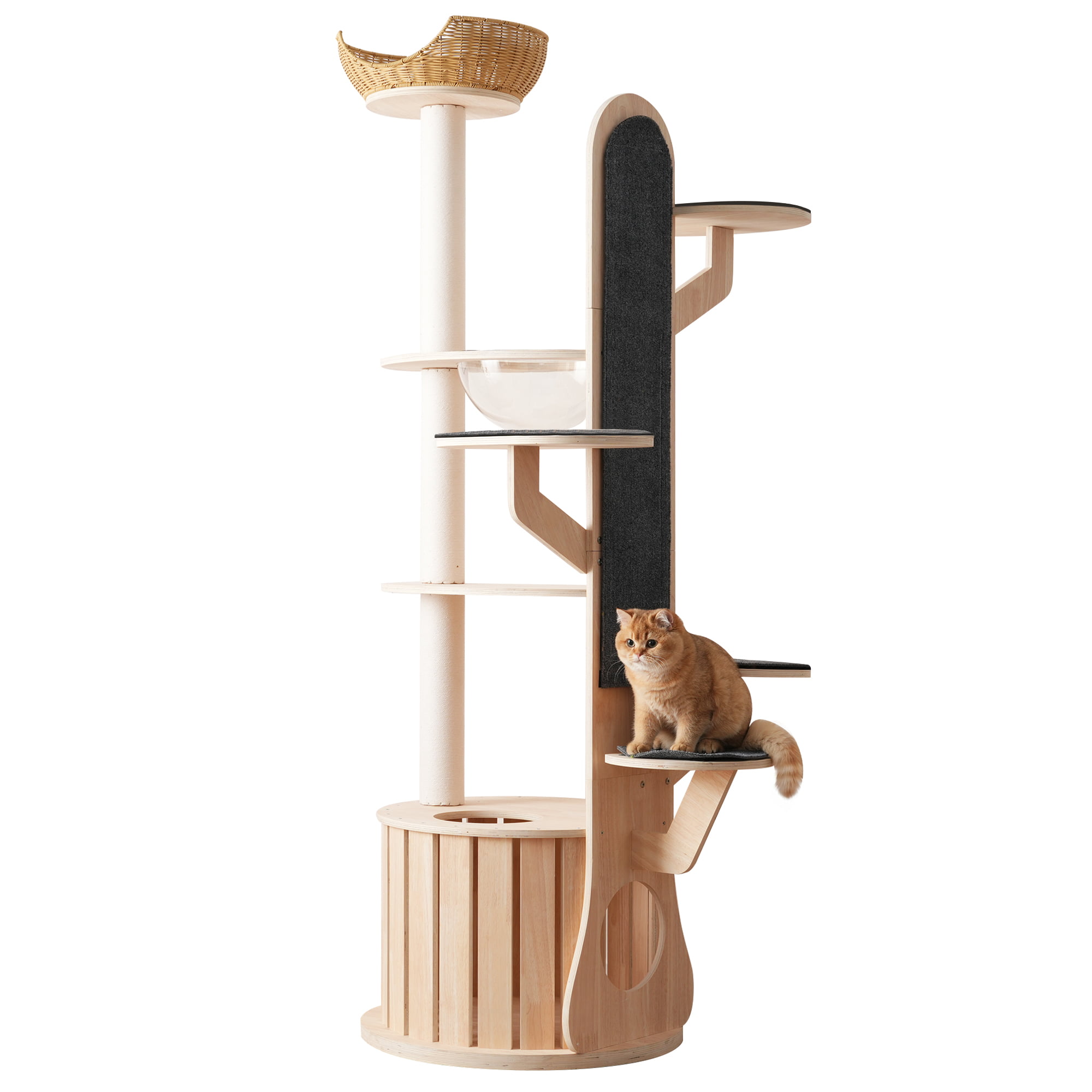 乐天商城 - キャットタワー 猫タワー キャットツリー 高さ188.5cm 木製 多頭飼い対応 宇宙船付き 据え置き 高安定性頑丈 上り下りしやすい 爪とぎ 大型猫/子猫兼用 省スペース 運動不足解消 おしゃれ可愛い ペット用品