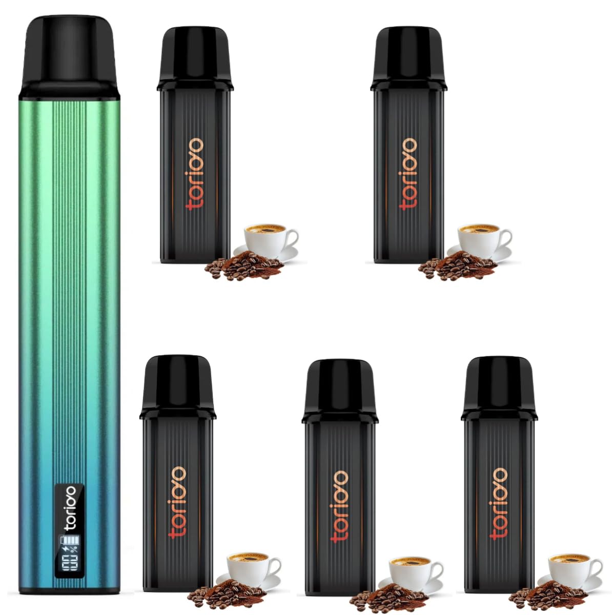 電子タバコ VAPE スターターキット カートリッジ 5本セット 25000回吸引 本体 POD LEDディスプレイ搭載 残量表示 使い捨て 使用簡単 メンソー...