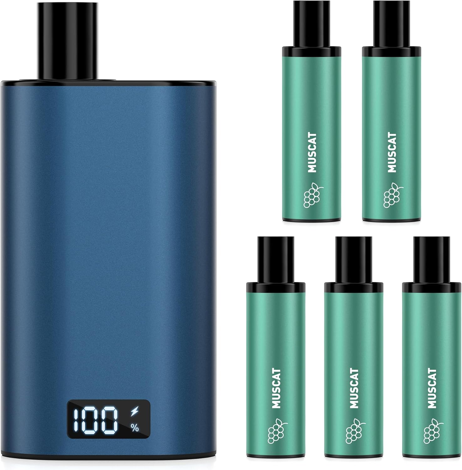 電子タバコ マスカット カートリッジ5個付き シーシャ vape 25000回吸引可能 ポッド交換式 べイプ LEDディスプレイ搭載 爆煙 使い捨てカートリッジ...