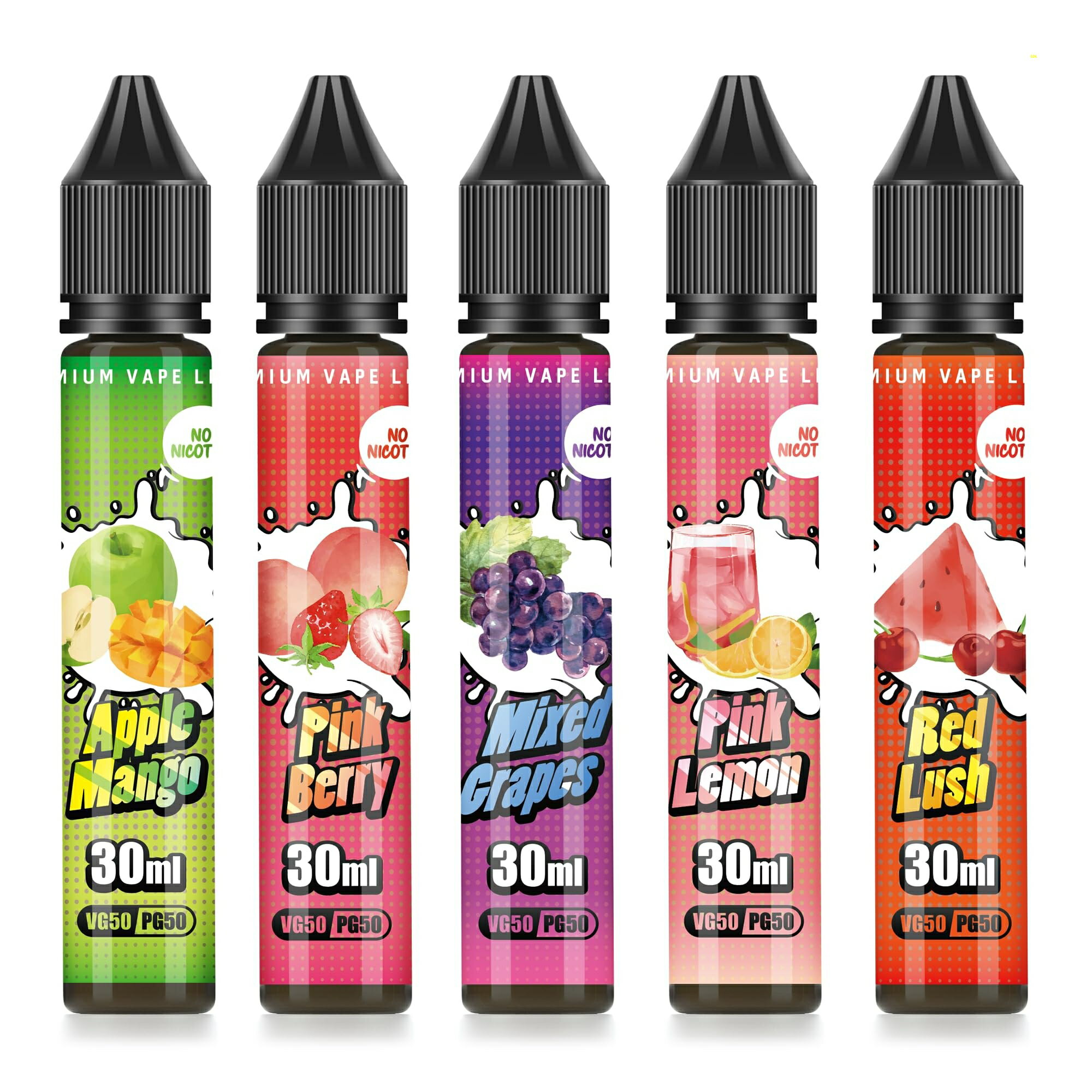 電子タバコ リキッド vape（ベイプ） 爆煙 リキッド E-liquid 30ml×5種風味 リアルフレーバー 独自製法 VG70：PG30 タール ニコチン0 注入工具不要 150ml グリーアップルマンゴー ピンクベリー ミックスグレープ レモン イカチェリー DBL