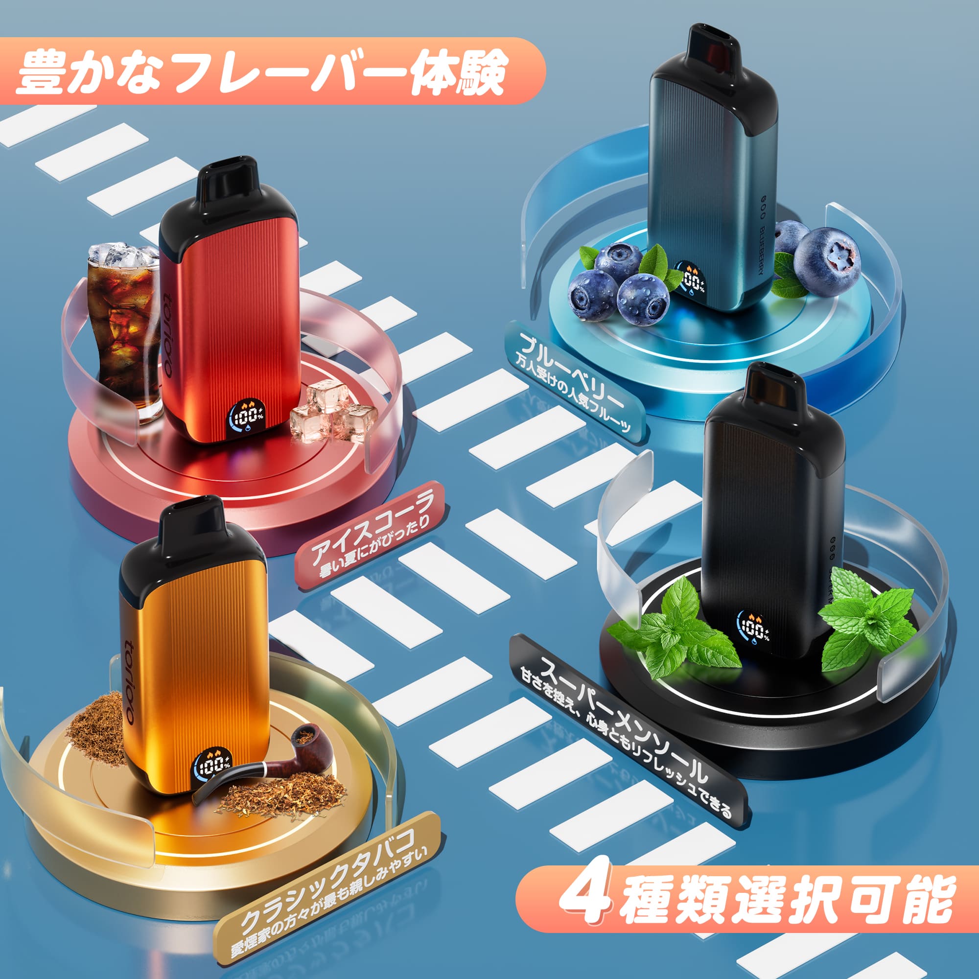 NeoVapor電子タバコ専門店の電子タバコ VAPE ベイプ シーシャ 使い捨て 18,000回吸引可能 大容量 タバコ 水蒸気 4種風味 エアフロー調節 LED液晶ディスプレイ LEDモニター搭載 繰り返し使える 持ち運び 爆煙 水蒸気たばこ タールなし ニコチンなし 禁煙補助 禁煙サポート V6型 TORIDO｜アングル3