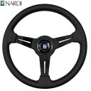 NARDI ナルディ　N753　パンチングレザー&ブラックスポーク ディープコーン　レッドクロスステッチ　ステアリング　径330mm　NARDIホーンボタン付　オフセット52mm【お取り寄せ商品】【ハンドル ステアリング】