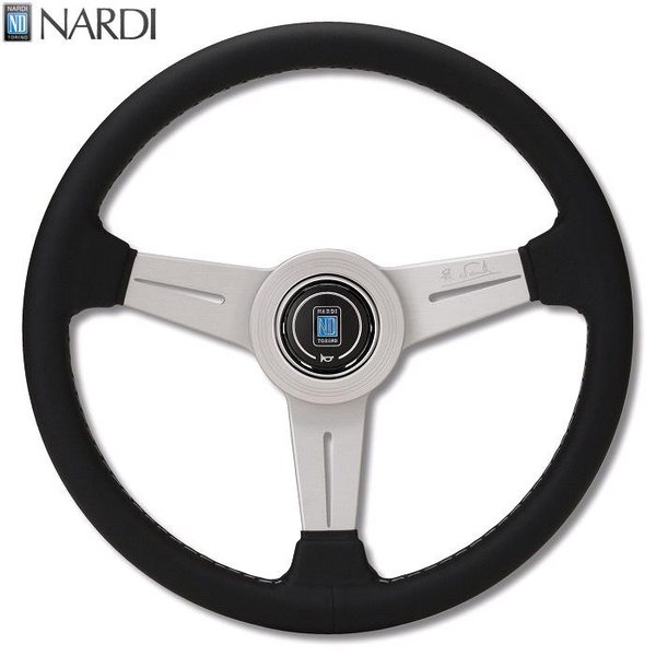 NARDI ナルディ N111 ブラックレザー シルバースポーク グレーステッチ ステアリング 径330mm NARDIホーンボタン ホーンリング付【お取り寄せ商品】【ハンドル ステアリング】