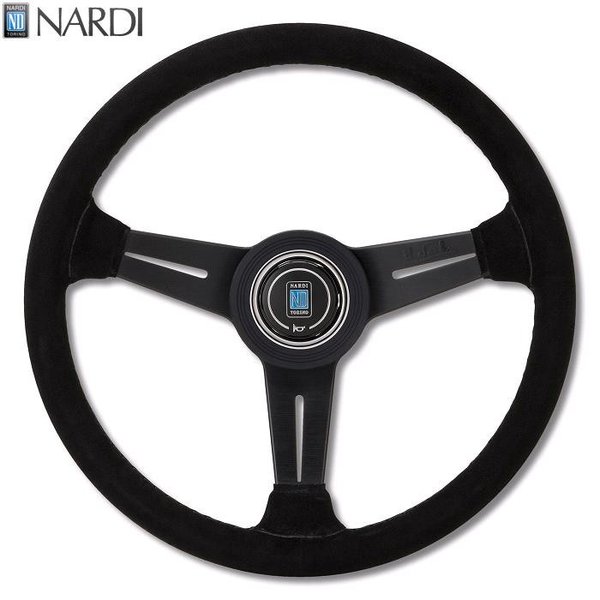 NARDI ナルディ N343 ブラックスエード ブラックスポーク ブラックステッチ ステアリング 径340mm NARDIホーンボタン ホーンリング付【お取り寄せ商品】【ハンドル ステアリング】