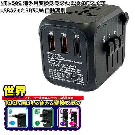 カシムラ NTI-509 海外用変換プラグA/C/O/BFタイプ USBA2+C PD30W 自動識別 WP-109M NTI509【お取り寄せ】変換器 変換 海外 プラグ コンセント カシムラ NTI-509 海外用変換プラグA/C/O/BFタイプ USBA2+C PD30W 自動識別 WP-109M NTI509【お取り寄せ】変換器 変換 海外 プラグ コンセント