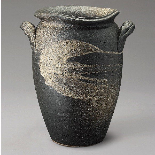 【送料無料（離島を除く）】信楽焼　534-04　黒陶白流し傘立【メーカー直送品】【同梱/代引不可】【信楽焼　傘たて】