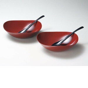 北市漆器 KZ2513 風華ペアカレー鉢セット(銀朱)(スプーン付) 【お取寄せ商品】【お椀・鉢】