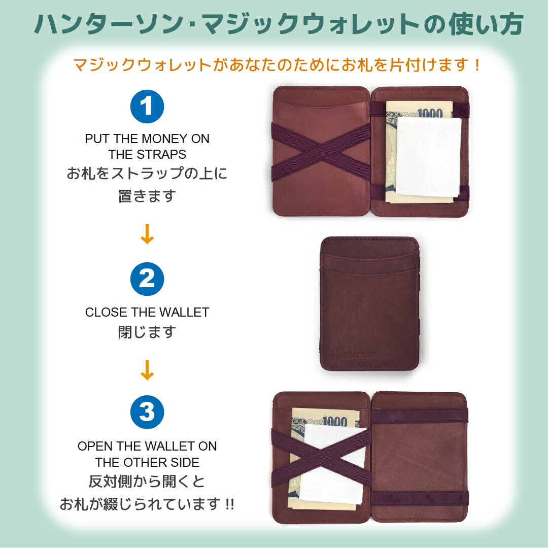 メンズ 財布 コンパクト ポケットに入る カードケース 小銭入れ 定期入れ Hunterson ハンターソン 牛革 MagicWallet マジック ウォレット 持ち運び便利 薄い 4カードポケット ミニマリスト レディース ギフトおすすめ カッコイイ オシャレ RFID