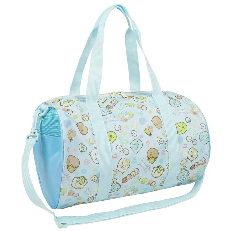 【刺繍可】すみっコぐらし ロールボストンプールバッグ ビーチバッグ ボストン型 ファスナー キッズ 女の子 水色 ぺんぎん しろくま とんかつ ねこ とかげ タピオカ 名入れ