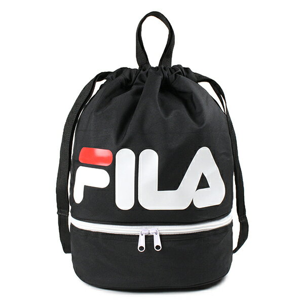 FILA 2層式プールバッグ ボンサックビーチバッグ ファスナー キッズ 男の子 女の子 ユニセックス フィラ スポーツ 黒 ブラック 水着バッグ