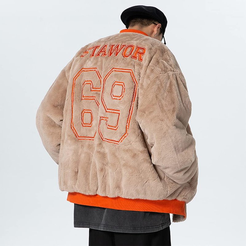 秋冬 ビッグシルエット ボアジャケット 中綿 スタジャン メンズ フリースブルゾン アウター 羽織 ゆったり 厚手 ジャンパー シンプル 男 カジュアル おしゃれ 韓国風 大きいサイズ D1112B