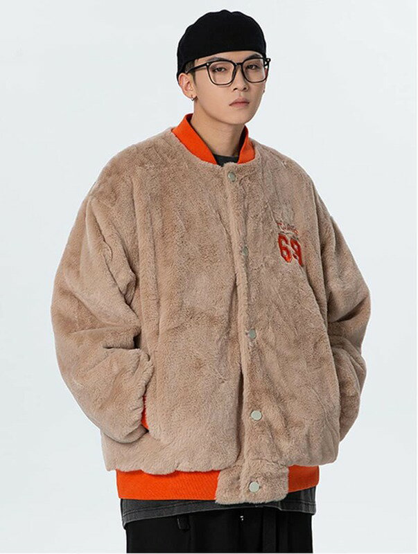 秋冬 ビッグシルエット ボアジャケット 中綿 スタジャン メンズ フリースブルゾン アウター 羽織 ゆったり 厚手 ジャンパー シンプル 男 カジュアル おしゃれ 韓国風 大きいサイズ D1112B