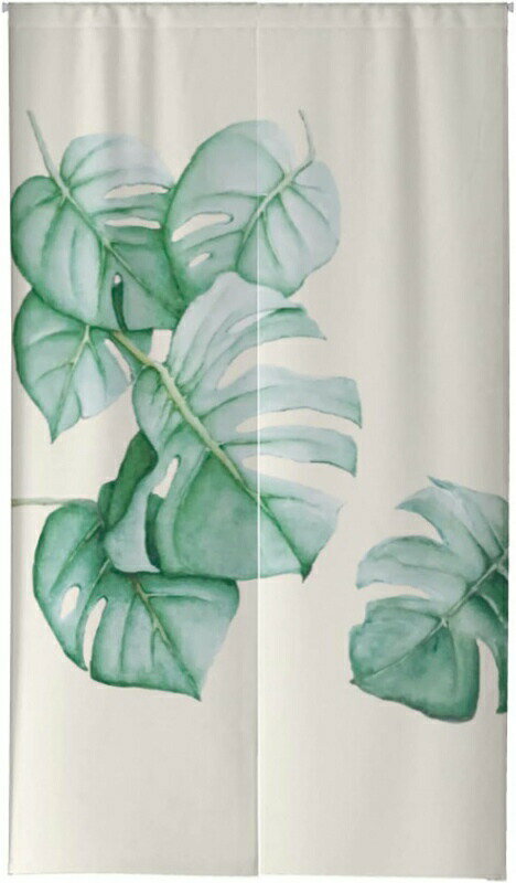 のれん 暖簾 リーフ柄 目隠し 田園風 間仕切り カーテン ドアカーテン シンプル 突っ張り棒式 カラー 遮像 四季兼用 可愛い かわいい 65x90 店舗飾り キッチン 台所 喫茶店 お店用 入り口