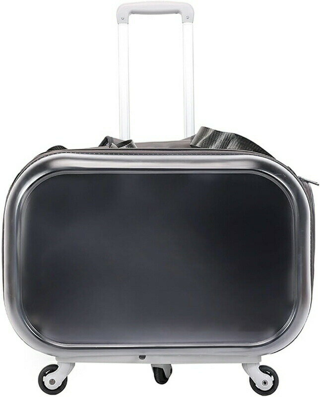 犬猫用ペットキャリーバッグ ペットキャリーケース グレー キャスター付き 透明ペットバッグ M ペット..