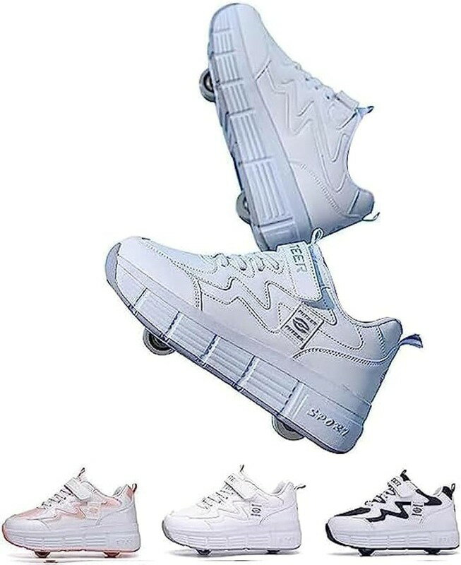 ローラーシューズ 子供用 2輪ローラースケート 前輪取り外し可能 後輪ワンボタン収納式 スニーカーとし..