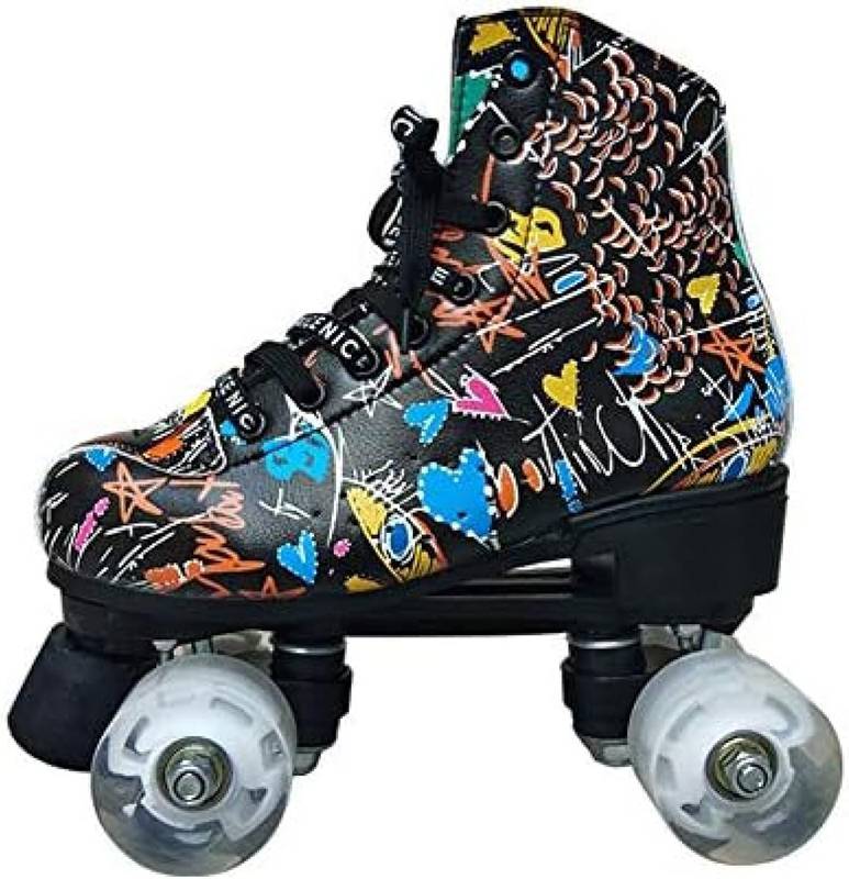 ローラースケート ユニセックス 複列四輪スケート靴 屋内/屋外のスピードスケート用 安全 耐久 静音 ス..