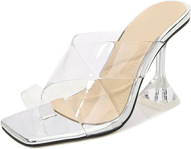 美脚 ミュール クリア サンダル サボサンダル ピンヒール レディース つっかけ クリアサンダル サボ ミュールサンダル 夏 疲れない 痛くない 9cmヒール ミュール 透明 大きいサイズ ミュール