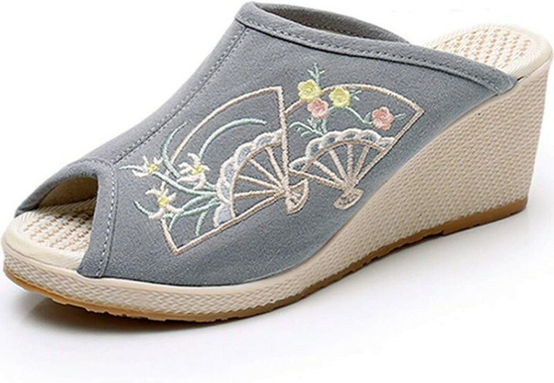 サンダル レディース 歩きやすい つっかけ ウェッジソール ヒールサンダル 厚底 ミュールサンダル ヒール 歩きやすい 靴 ミュール オープントゥ 刺繍 コンフォートシューズ 履きやすい サボサンダル