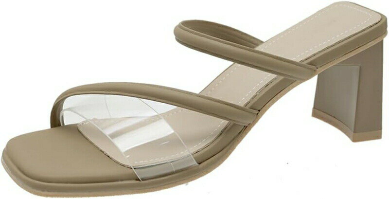 クリア ミュール サンダル レディース 美脚 パイソン柄 太ヒール 5cm パンプス 歩きやすい 疲れない 透明 クリアベルト オープントゥ ハイヒール 大きいサイズ 小さいサイズ 夏 通勤 サボサン