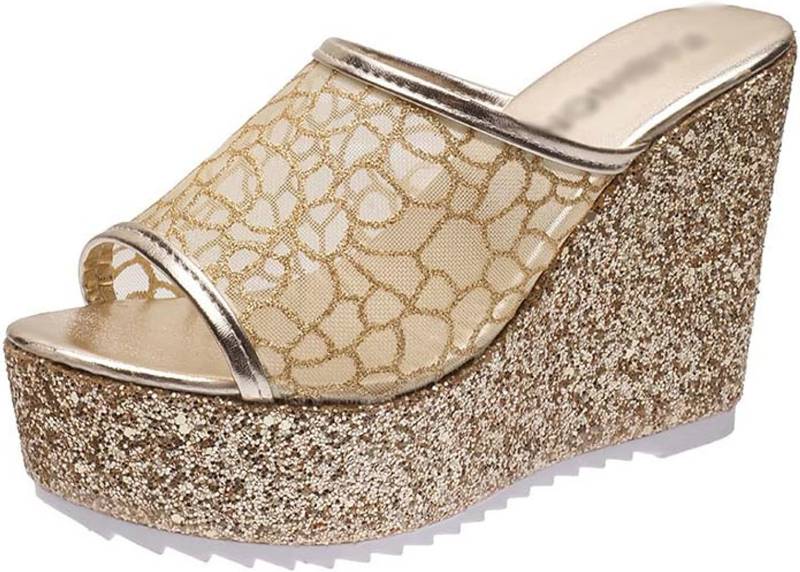 キャバサンダル 厚底 ミュール ウェッジソール 11cmヒール レディース サンダル グリッター ラメ メッシュ 厚底サンダル パーティー 歩きやすい 美脚 軽量 オープントゥ プラットフォーム 結婚