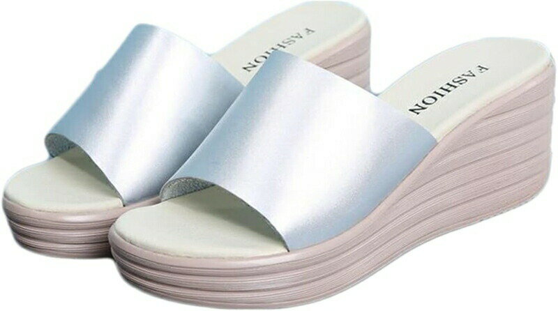 厚底 サンダル レディース ミュール ウェッジ ソール 美脚 6.5cm ヒール オフィス 黒 白 シルバー ミュール サンダル レディース 歩きやすい 旅行 ヒール高い 厚底 サボサンダル コンフォ(4.0)