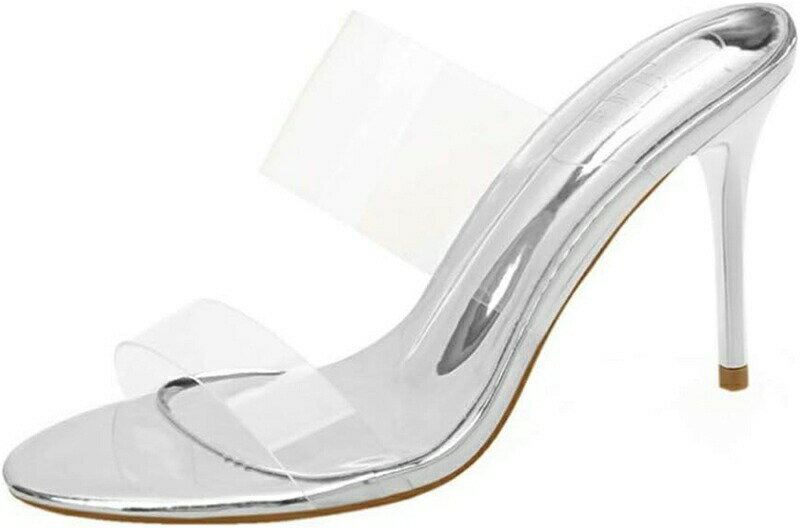 オフィスサンダル 7cm 9cm 選べるヒール高 おしゃれ オフィスで履き替え ミュール サンダル ピンヒール レディース 美脚 歩きやすい 小さいサイズ 大きいサイズ ハイヒール 靴? クリアベルト