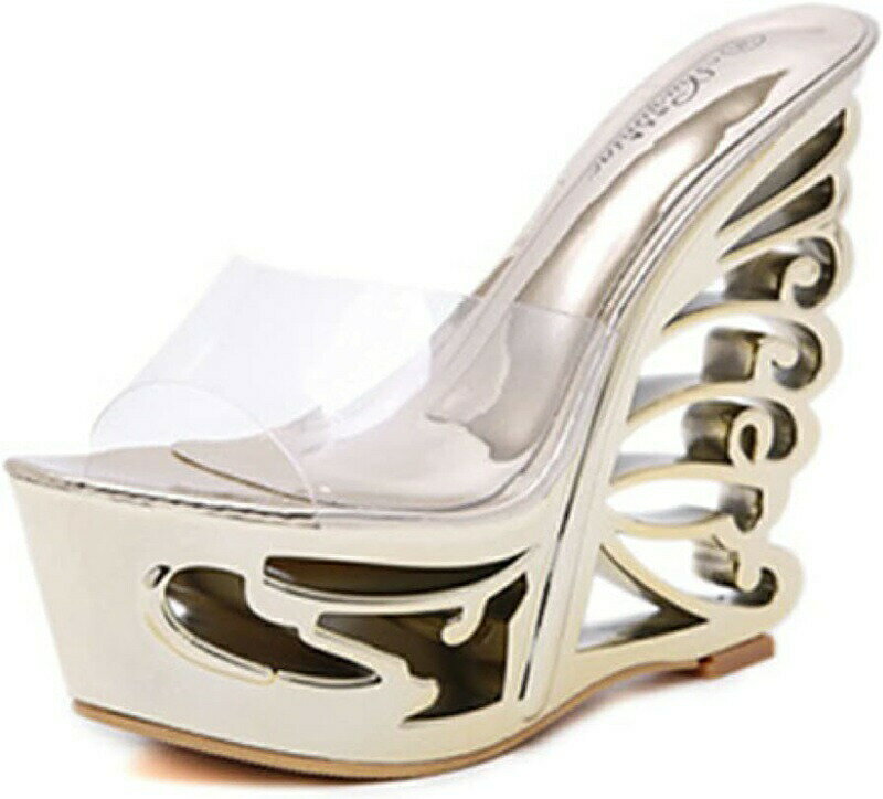 クリア ミュール 14.5cm ヒール サンダル ストーム付き 厚底 レディース ウェッジソール おしゃれ 透明感 キレイめ 歩きやすい 疲れない ハイヒール 美脚 夏 靴 サボ スリッパ靴 厚底サン