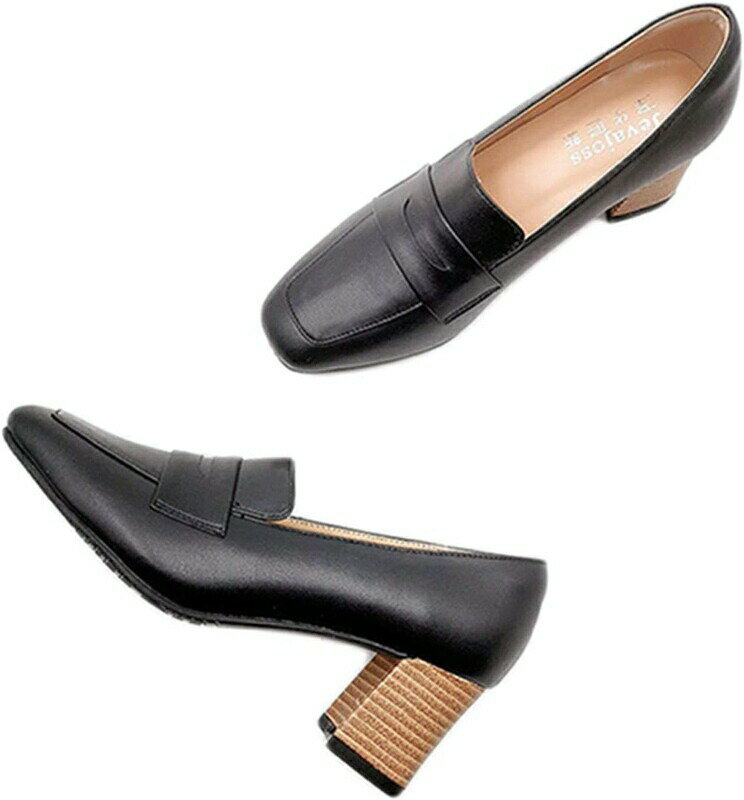 チャンキーヒール パンプス 6cm ヒール ローファー レディース 本革 スクエアトゥ 痛くない 疲れにくい おじ靴 幅広 軽量 モカシン 女の子 歩きやすい 大きいサイズ 小さいサイズおじ靴 革靴