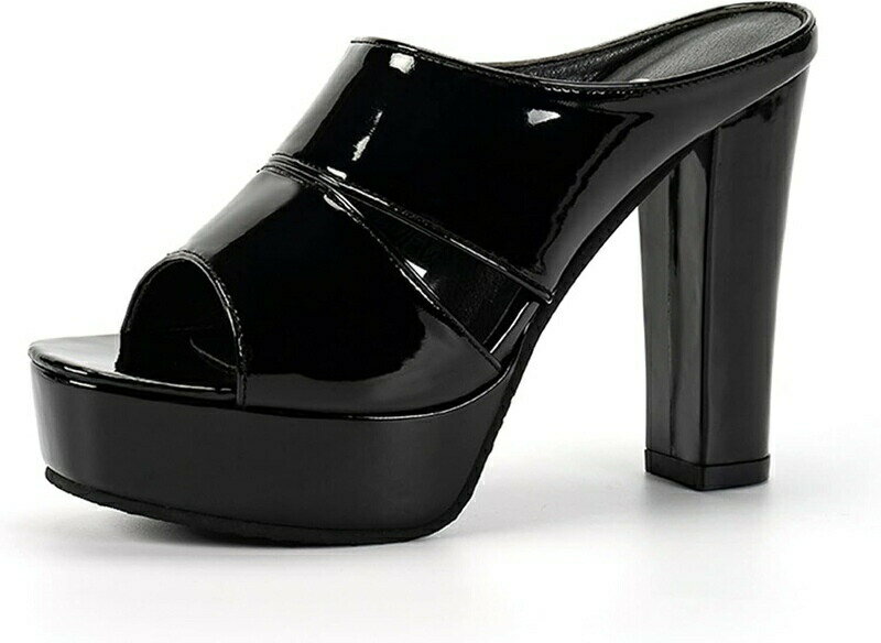 ストーム付き ハイヒール ミュール サンダル 黒 レディース 靴 美脚 太ヒール チャンキーヒール ストラップ パーティ 厚底 プラットフォーム 履きやすい 歩きやすい 厚底サンダル オープントゥ お